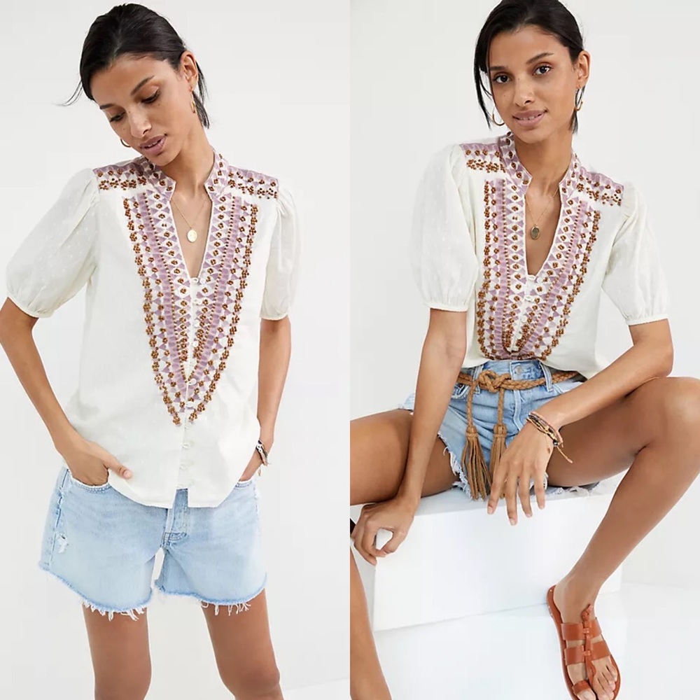 Forever That Girl x Anthropologie Beaded Embroidered Top Sz 4